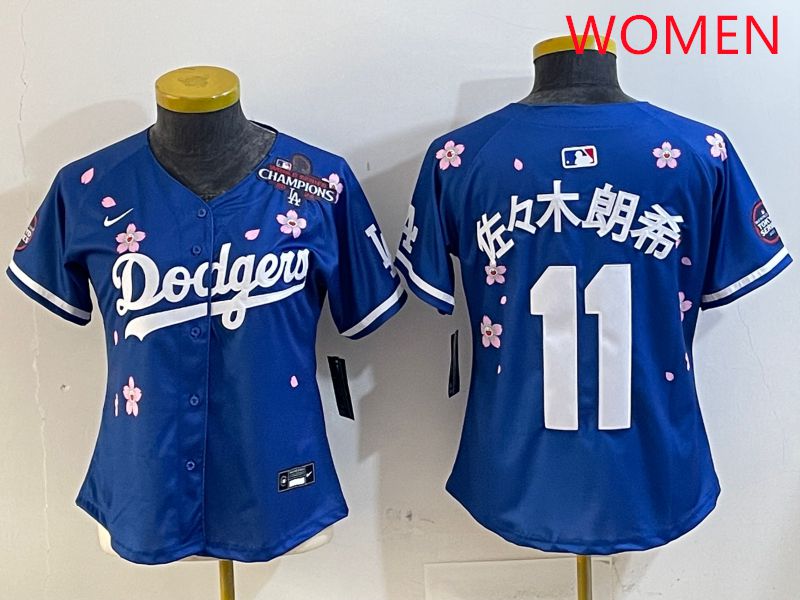 Women Los Angeles Dodgers #11 R.Sasaki Blue Sakura Edition 2025 Nike MLB Jersey style 5->women mlb jersey->Women Jersey